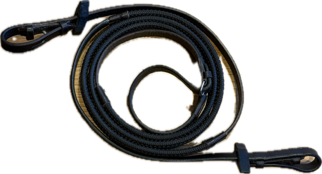 Black Rubber Grip Reins with Leather Stoppers – 54"
