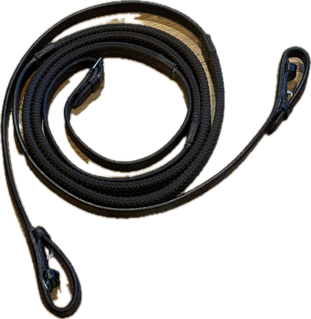 56" Equus Black Reins with Brown Rubber Grips