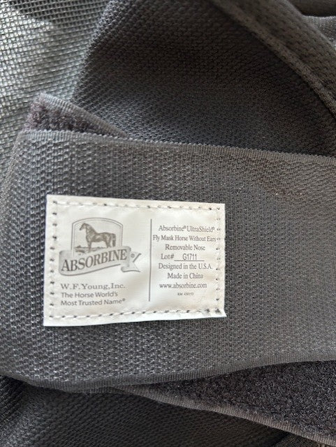 Absorbine UltraShield Fly Mask Without Ears, Removable Nose - Horse - New!