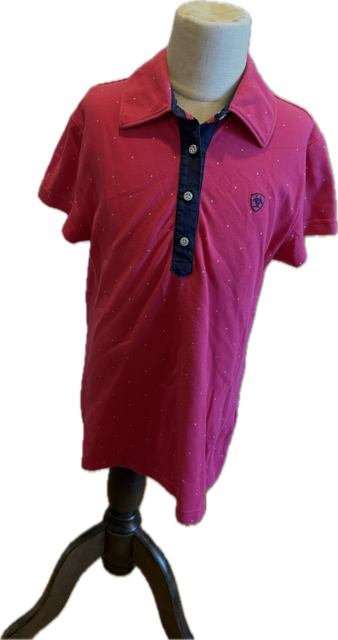 Ariat Pink w/Polka Dot Polo Shirt - Girls XL (14)