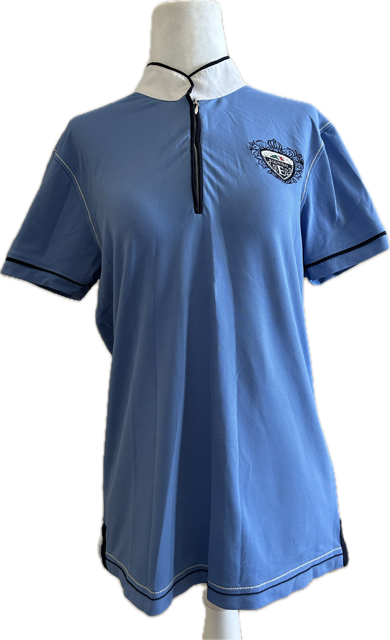 Equiline Light Blue Riding Shirt with White and Navy Accents - Women's XL, IT 46