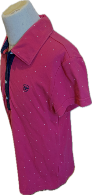 Ariat Pink w/Polka Dot Polo Shirt - Girls XL (14)