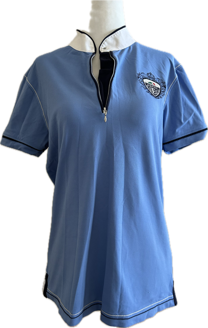 Equiline Light Blue Riding Shirt with White and Navy Accents - Women's XL, IT 46