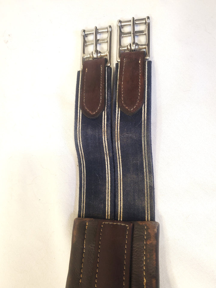 Fancy Stitched Leather Overlay Girth with Double End Elastic - 50"