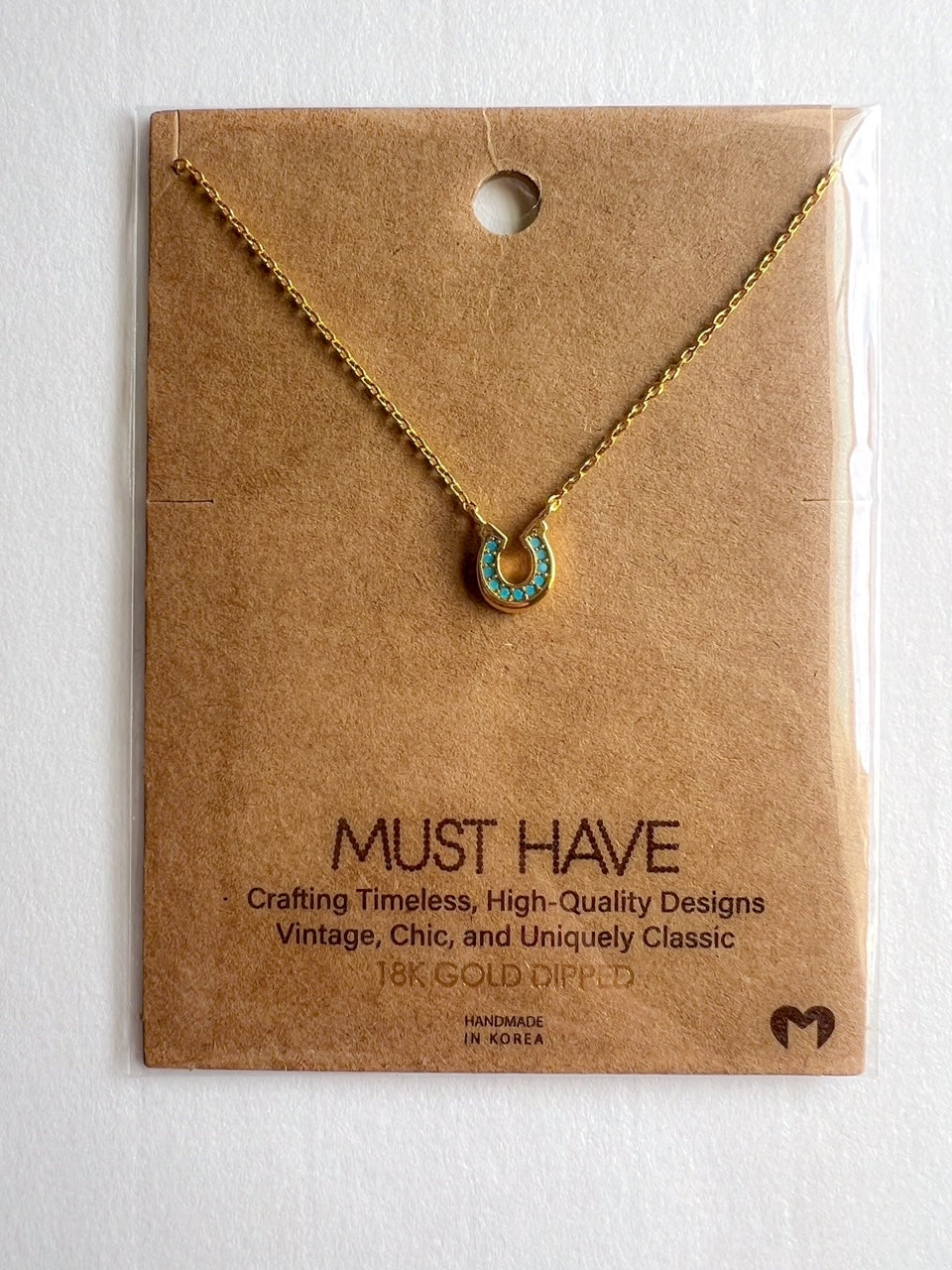 Mini Horseshoe Pendant Necklace - Gold/Turquoise - New!