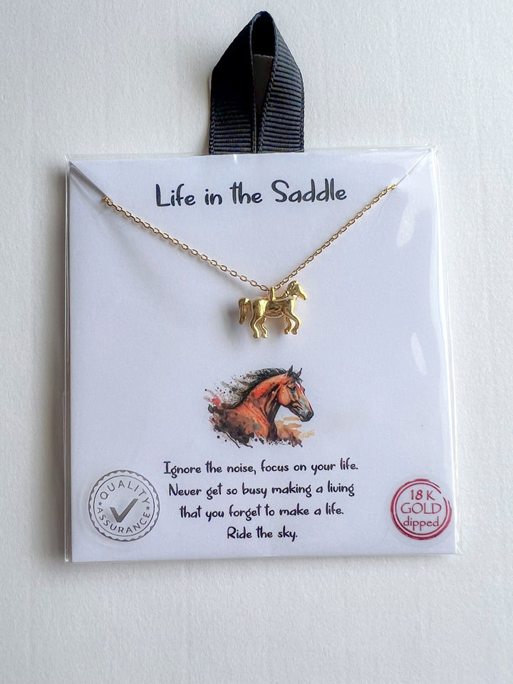 Life in the Saddle Dainty Horse Charm Necklace Dipped in 18K Gold - New!