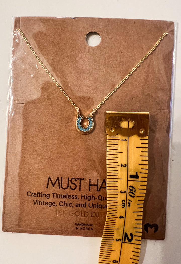 Mini Horseshoe Pendant Necklace - Gold/Turquoise - New!