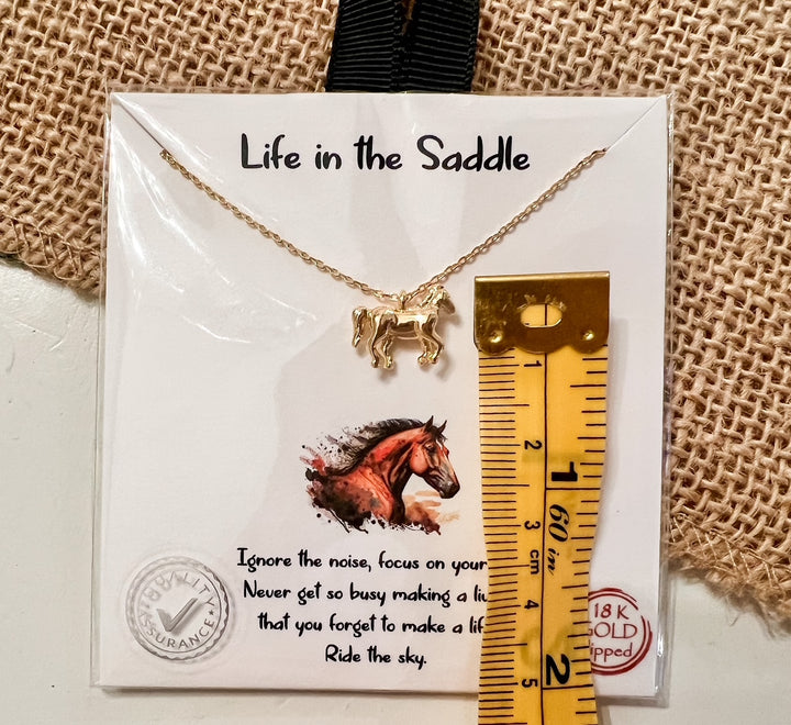 Life in the Saddle Dainty Horse Charm Necklace Dipped in 18K Gold - New!