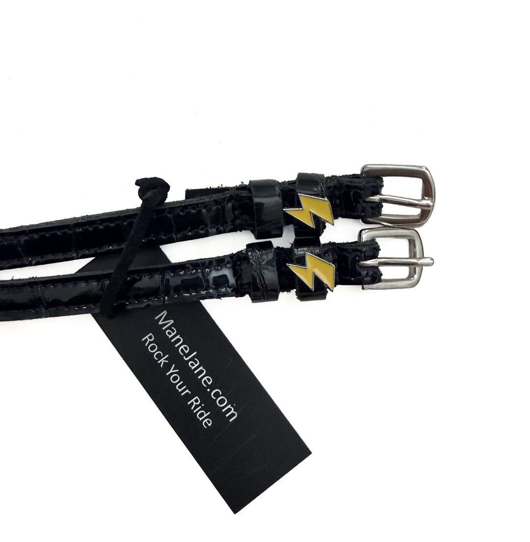 Patent Leather Lightning Bolt Spur Straps- 18" - New!
