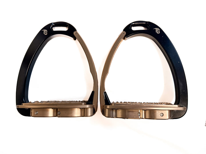 Tech Venice EVO Flat Safety Stirrups - Black/Rose Gold - Adult - New!