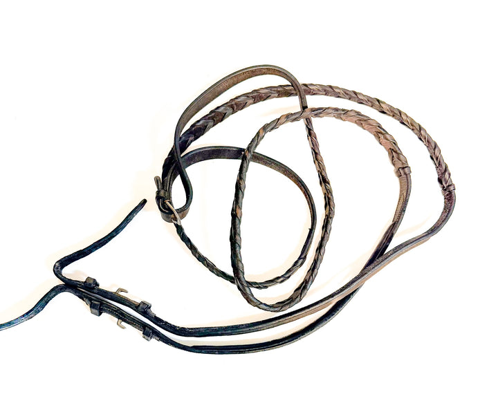 Fancy Stitched Raised Band Laced Leather Reins - 54"