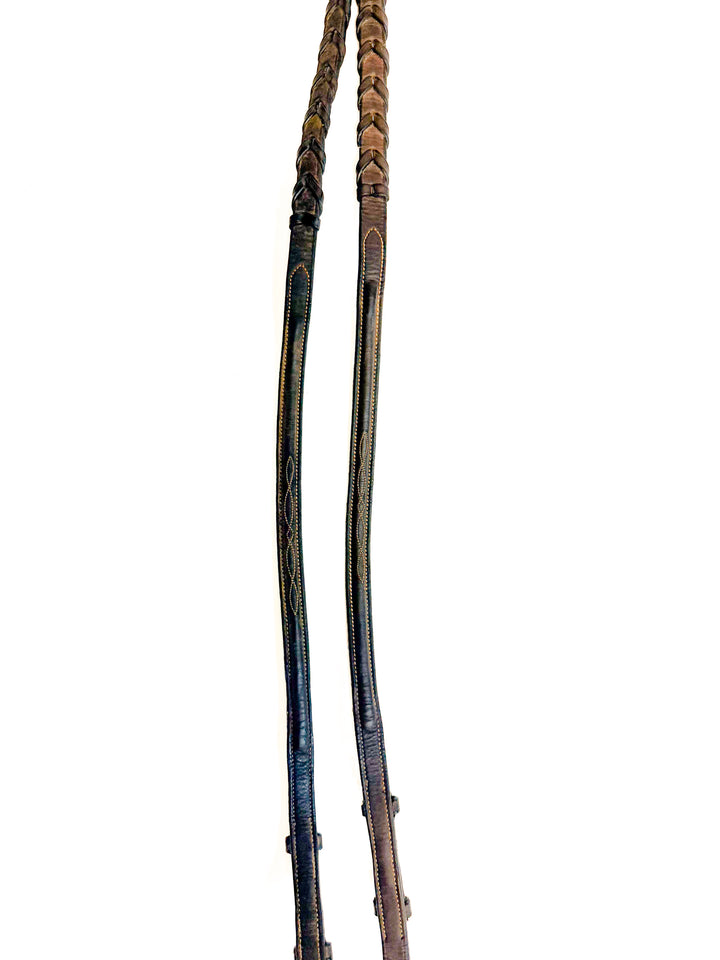 Fancy Stitched Raised Band Laced Leather Reins - 54"