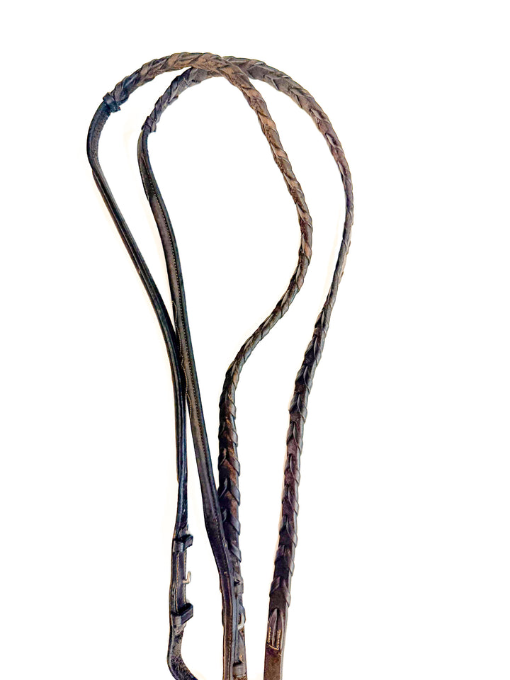 Fancy Stitched Raised Band Laced Leather Reins - 54"