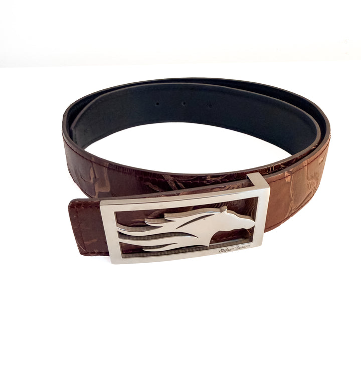 Stefano Laviano Horse Head Buckle Leather Belt - Women's Small