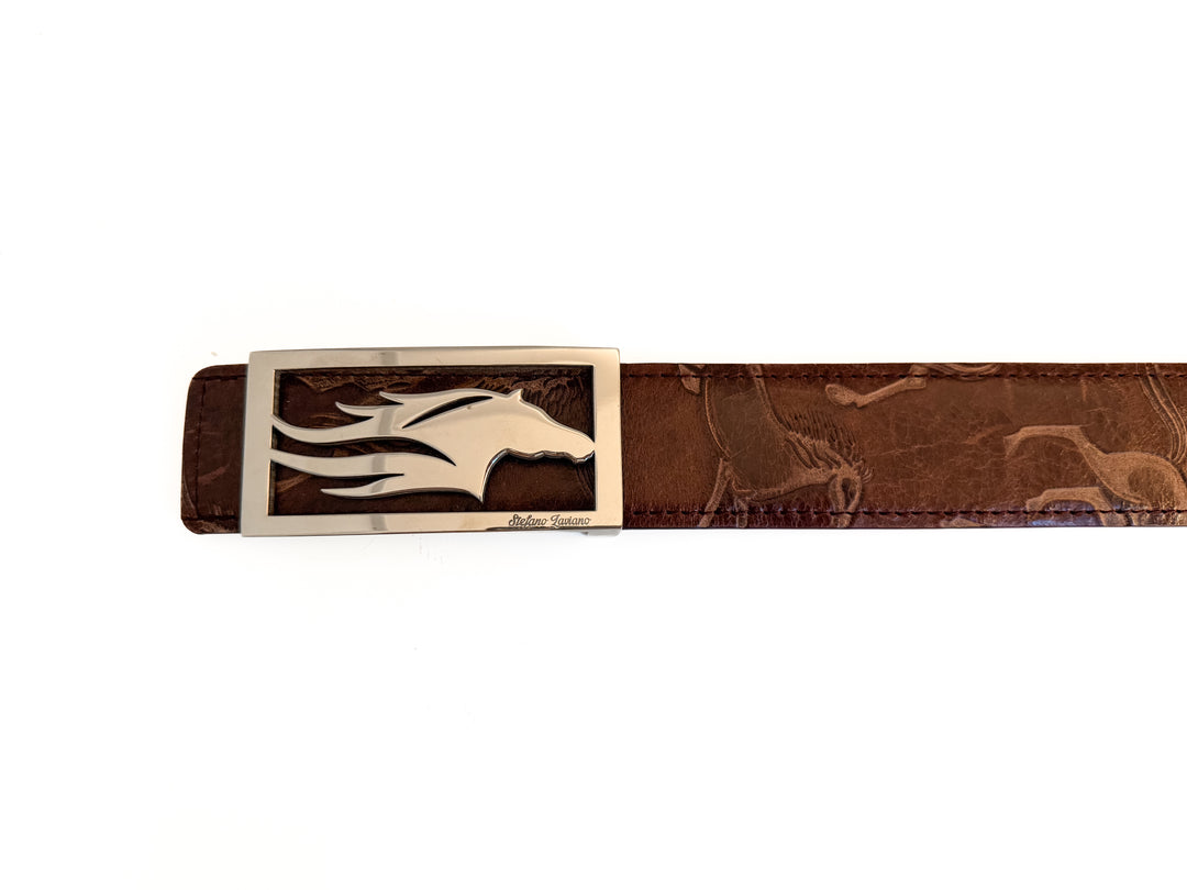 Stefano Laviano Horse Head Buckle Leather Belt - Women's Small
