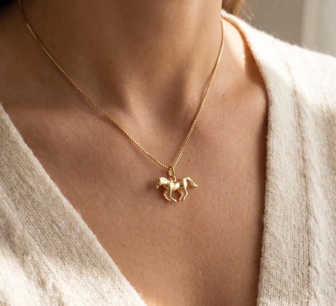 Life in the Saddle Dainty Horse Charm Necklace Dipped in 18K Gold - New!