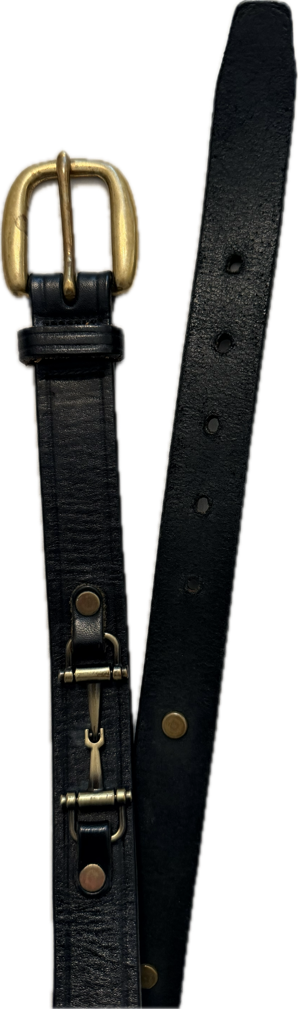 Tory Leather 1" Snaffle Bit Belt with Brass Snaffle Bits & Buckle - Black - Size 30