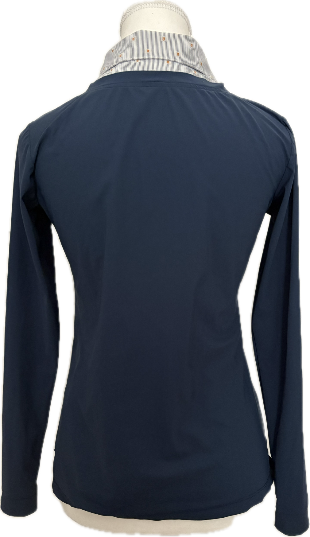 Callidae Women’s Long Sleeve Jersey Shirt- Blue with Floral Collar - Women's S