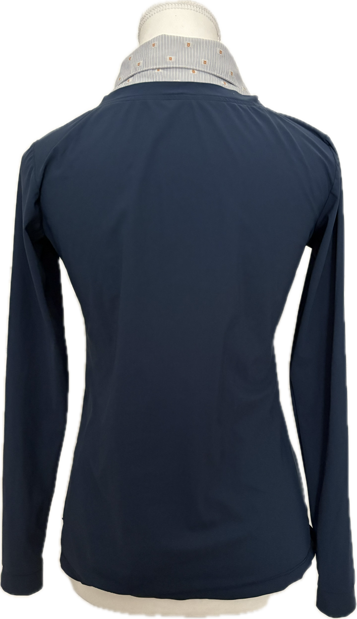 Callidae Women’s Long Sleeve Jersey Shirt- Blue with Floral Collar - Women's S