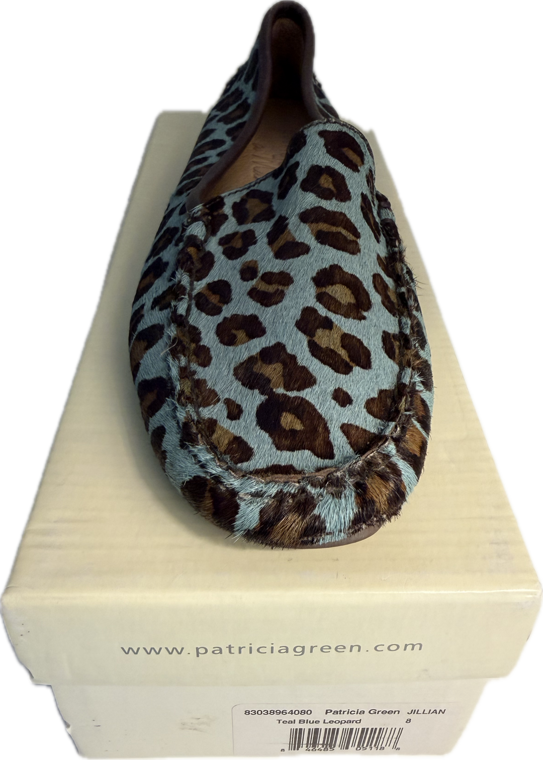 Patricia Green Jillian Driving Moccasin in Haircalf - Teal Leopard - Women's 8 - New!