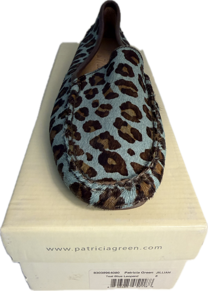 Patricia Green Jillian Driving Moccasin in Haircalf - Teal Leopard - Women's 8 - New!