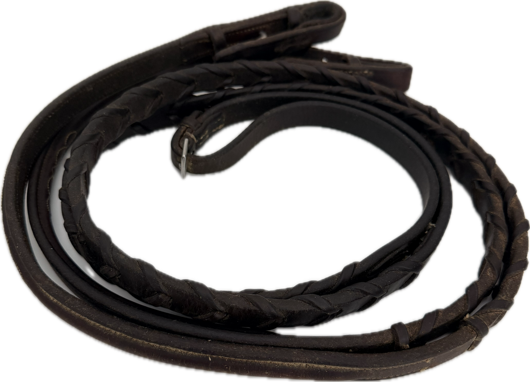 56" Brown Raised Band Laced Leather Reins