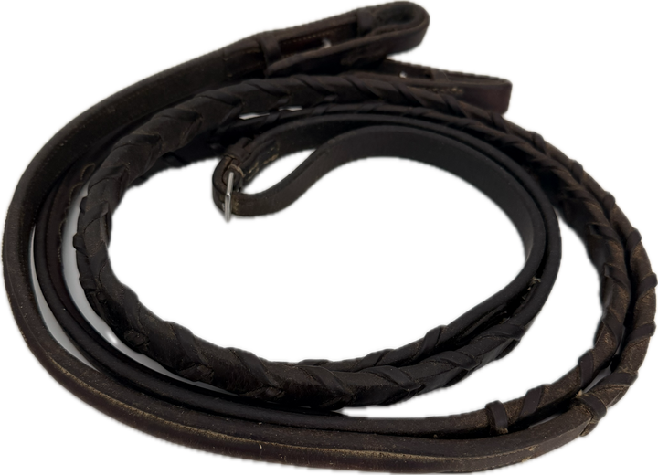 56" Brown Raised Band Laced Leather Reins
