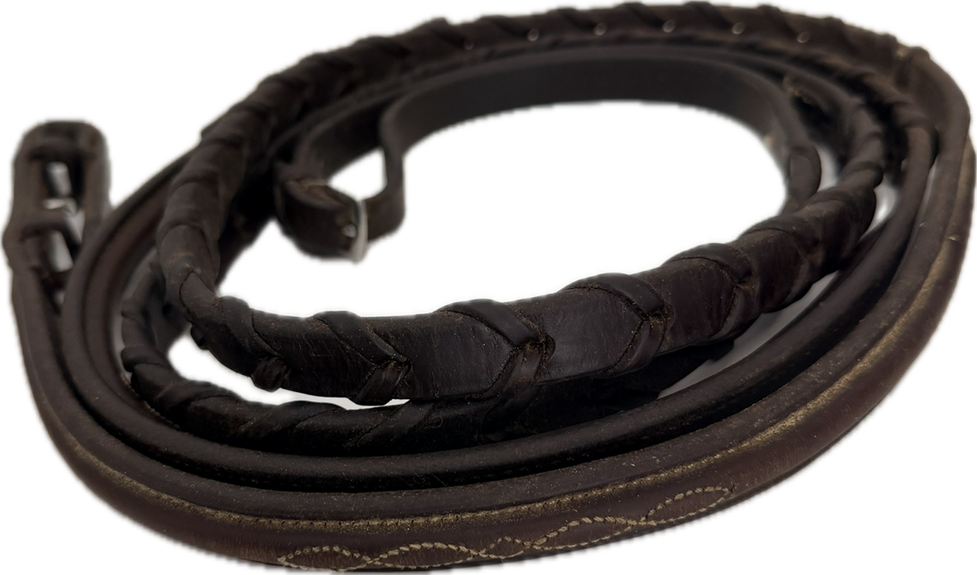 56" Brown Raised Band Laced Leather Reins