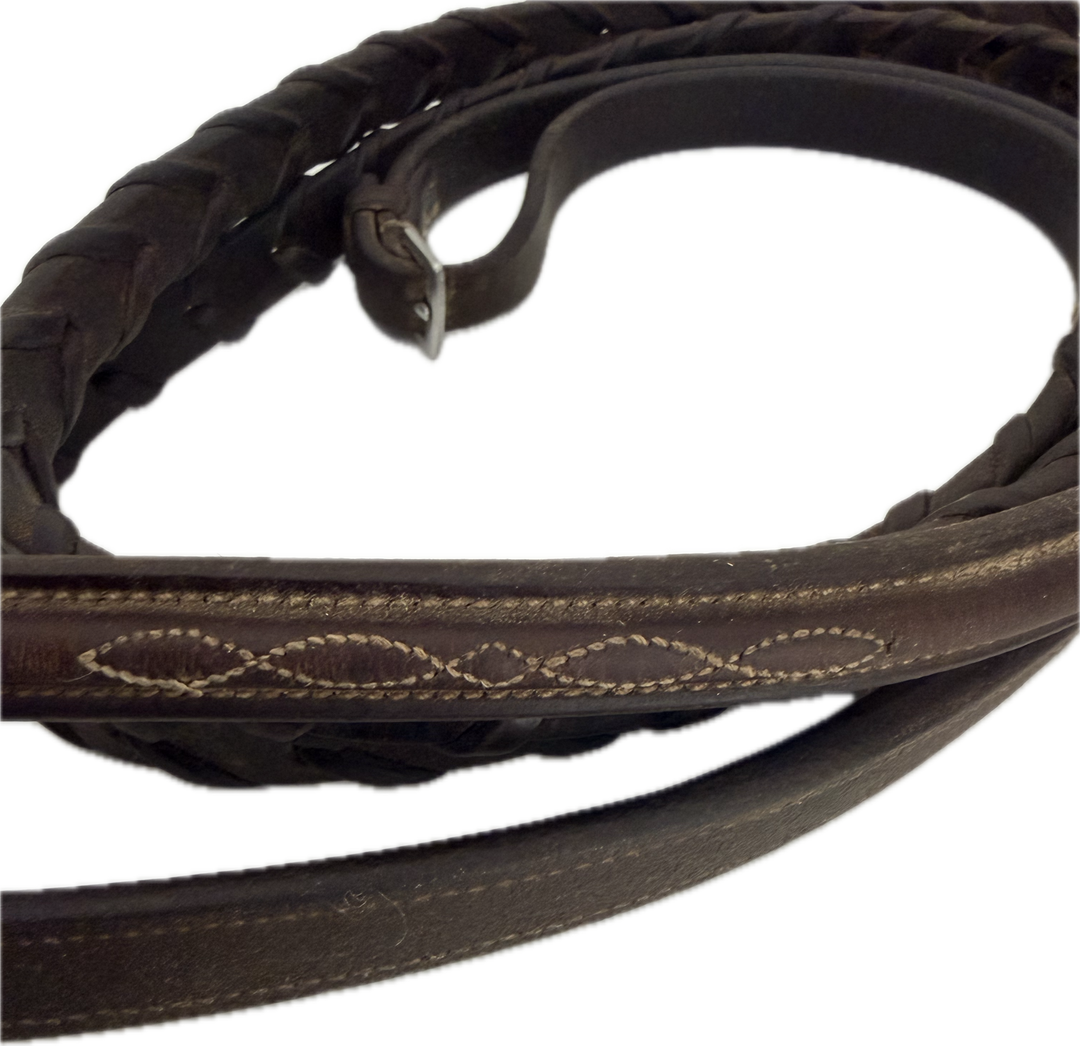 56" Brown Raised Band Laced Leather Reins