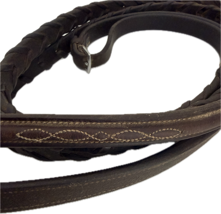 56" Brown Raised Band Laced Leather Reins