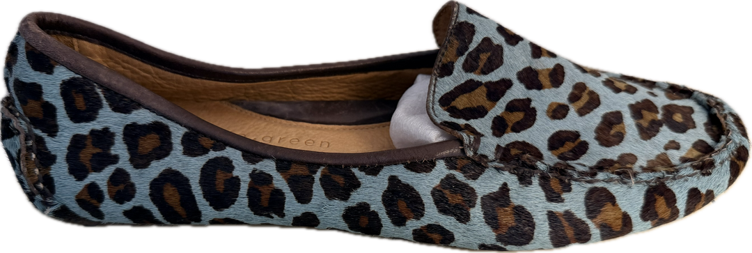 Patricia Green Jillian Driving Moccasin in Haircalf - Teal Leopard - Women's 8 - New!