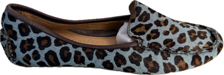 Patricia Green Jillian Driving Moccasin in Haircalf - Teal Leopard - Women's 8 - New!