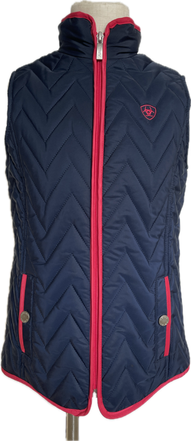 Ariat Navy and Pink Quilted Vest - Girls Small (8)